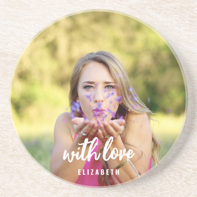 Custom Bridal Shower Photo Simple Modern Bold Text Coaster (Front)