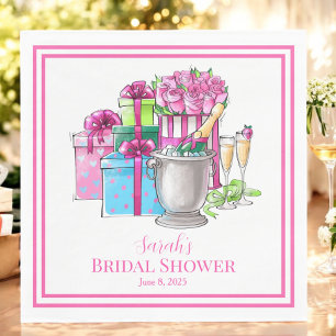 Custom Bridal Shower Pink Green Gifts Champagne Napkins