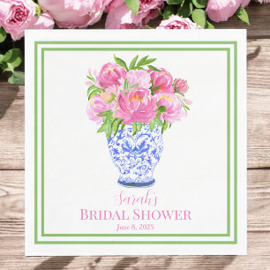 Custom Bridal Shower Pink Peonies Chinoserie Vase Napkins