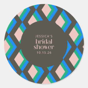 Custom Bridal Shower Retro Geometric Pattern Classic Round Sticker