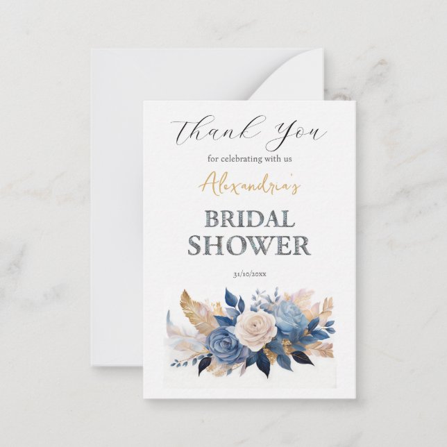 Custom Bridal Shower Rose bouquet Thank You  Note Card (Front)