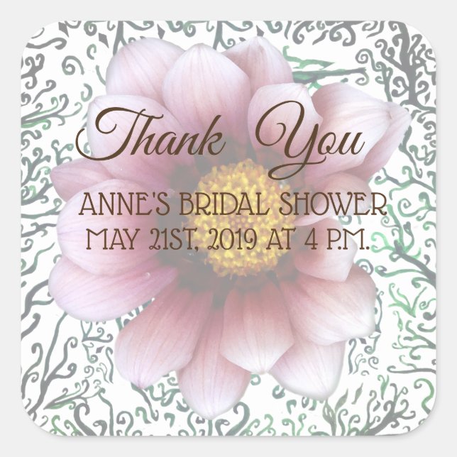 Custom Bridal Shower Sticker, Botanical Elements Square Sticker (Front)