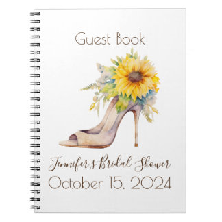 Custom Bridal Shower Sunflower Shoe Guestbook Notebook