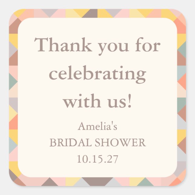 Custom Bridal Shower Thank You Yellow Pastel Shape Square Sticker (Front)