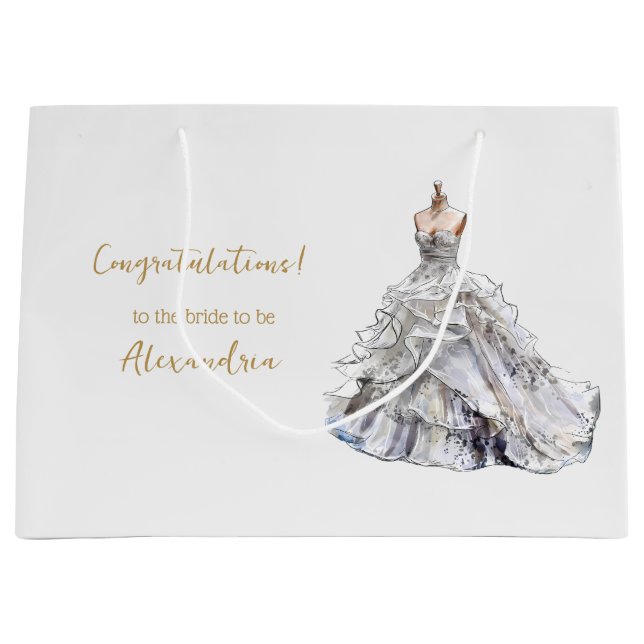 Custom Bridal Shower Wedding Dress  Large Gift Bag (Front)