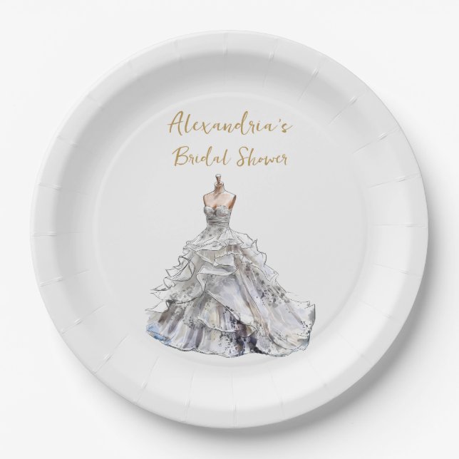 Custom Bridal Shower Wedding Dress  Paper Plates (Front)
