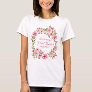 Custom Bridal Shower Wild Pink Roses Greenery T-Shirt