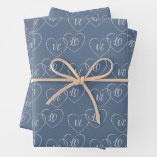Custom Bride and Groom Heart Charms, Silver & Blue Wrapping Paper Sheets
