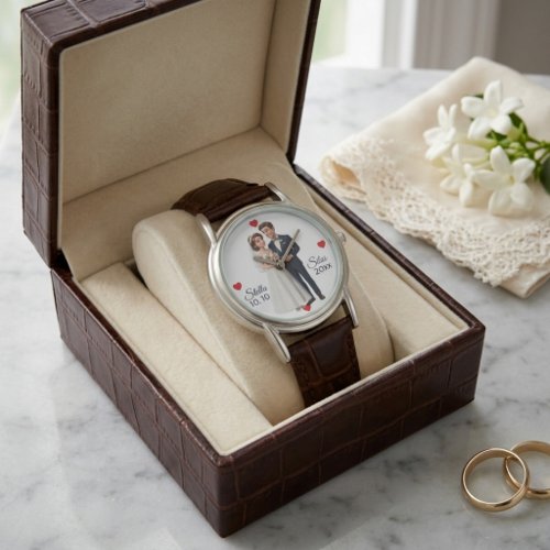 Custom Bride and Groom Illustration Wedding Gift Watch