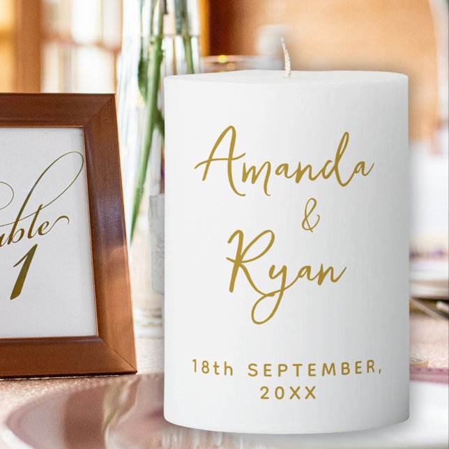 Custom Bride and Groom Names Wedding Date Pillar Candle (Creator Uploaded)