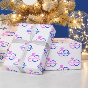 Custom Bride and Groom Wedding Rings Pink and Blue Wrapping Paper
