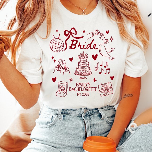 Custom Bride Coquette Red Bow Bachelorette Party Tri-Blend Shirt (Creator Uploaded)