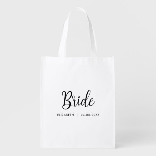Custom Bride Gifts Elegant Template Calligraphy Grocery Bag