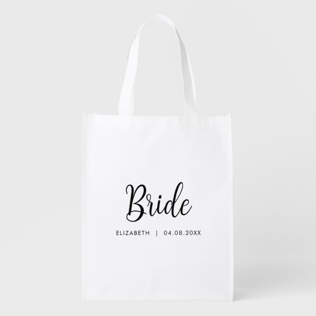 Custom Bride Gifts Elegant Template Calligraphy Grocery Bag (Front)