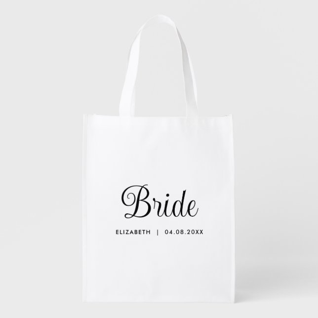 Custom Bride Gifts Elegant Template Shopping White Grocery Bag (Front)