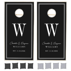 Custom Bride Groom Black and White Wedding Cornhole Set