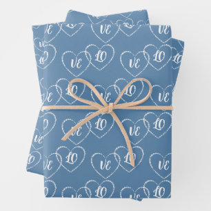 Custom Bride & Groom Blue & White Heart Charms Wrapping Paper Sheets