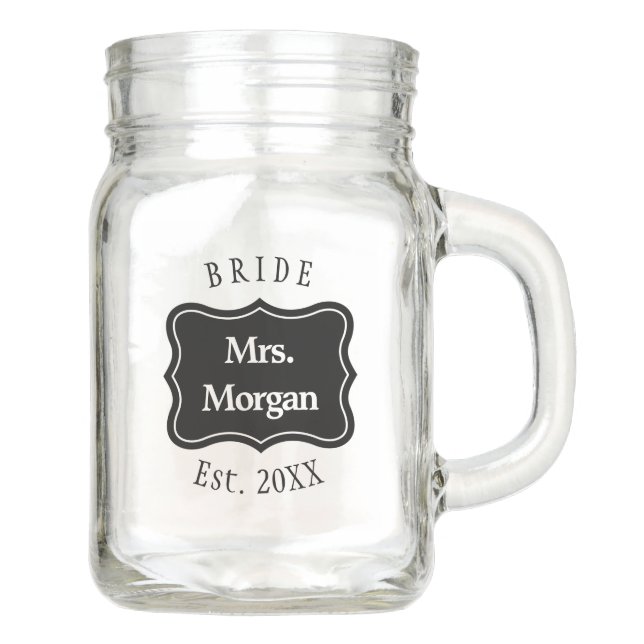Custom bride & groom couple wedding mason jar mug (Front)