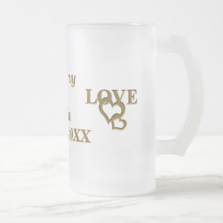 Custom Bride Groom Love Heart Frosted Glass Mug