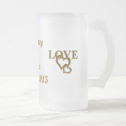 Custom Bride Groom Love Heart Frosted Glass Mug