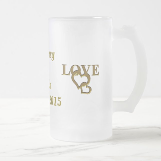 Custom Bride Groom Love Heart Frosted Glass Mug (Right)