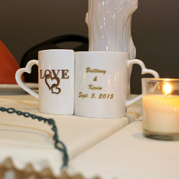 Custom Bride Groom Love Interlocking Hearts Lovers Coffee Mug Set