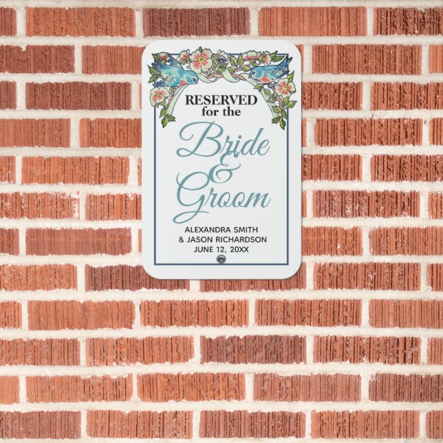 Custom Bride & Groom Reserved Parking Wedding Metal Sign (In Situ(Brick))