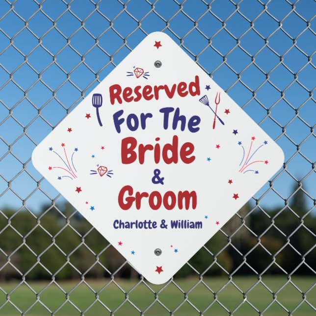 Custom Bride & Groom Reserved Parking Wedding Metal Sign (In Situ(Fence))