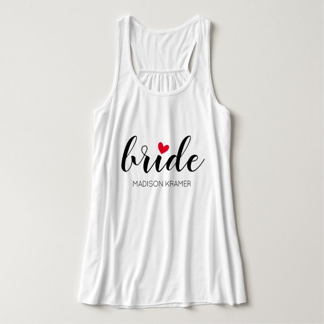 Custom Bride Modern Calligraphy with Heart Tank Top (Design Front)