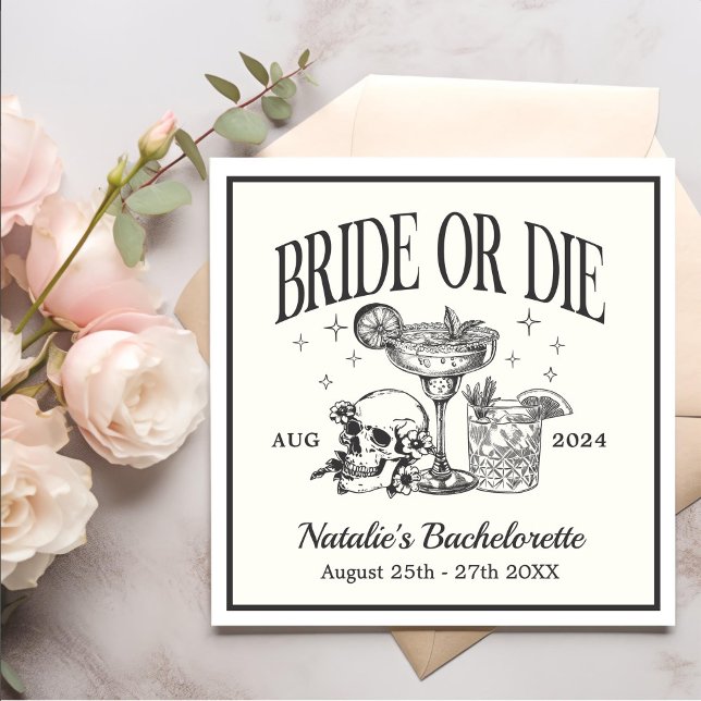 Custom Bride Or Die Bachelorette Cocktail Party Napkins (Creator Uploaded)