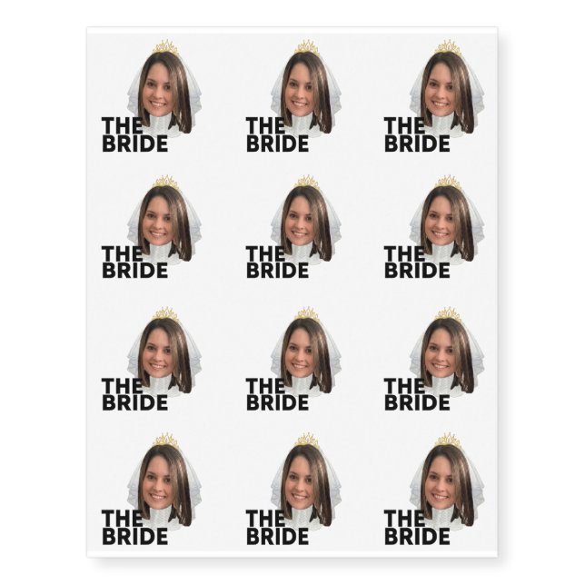 Custom Bride Photo Personalized Bridal Party Fun  Temporary Tattoos (Front)