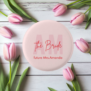 Custom Bride   Pink Monogram Future Mrs. Name Button