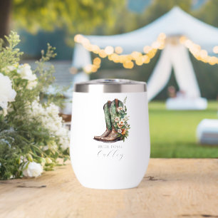 Custom Bride Posse Cowgirl Boots Bridesmaid Gift Thermal Wine Tumbler