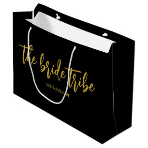 Custom Bride Tribe Gold Black Wedding  Large Gift Bag