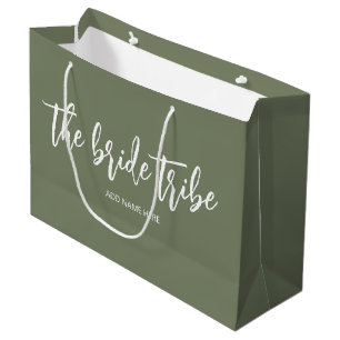 Custom Bride Tribe Olive Green Wedding  Large Gift Bag