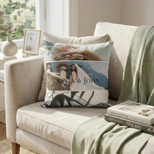 Custom Bride Wedding Photo Collage Throw Pillow