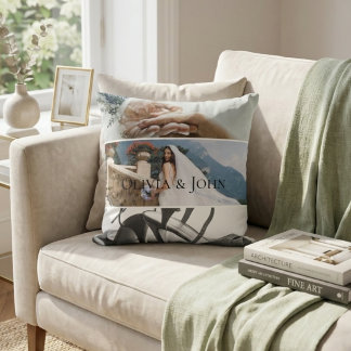 Custom Bride Wedding Photo Collage  Throw Pillow