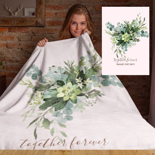 Custom Bridesmaid Bridal Party Gifts Greenery  Fleece Blanket
