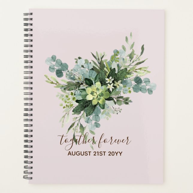 Custom Bridesmaid Bridal Party Gifts Greenery  Planner (Front)