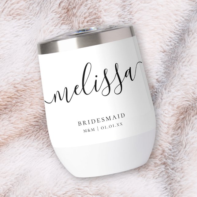 Custom Bridesmaid Bride Elegant Script Calligraphy Thermal Wine Tumbler (Creator Uploaded)