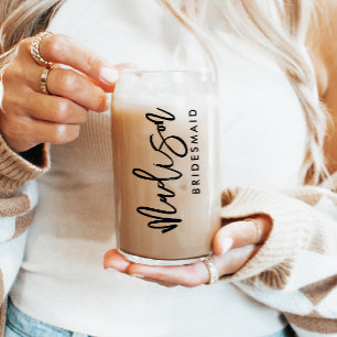 Custom Bridesmaid Name Gift Modern Elegant Script Can Glass
