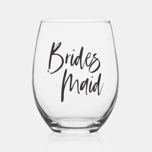 Custom Bridesmaid Name Script Font Bridal Stemless Wine Glass