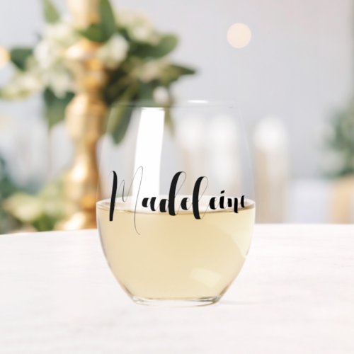 Custom Bridesmaid Name Whimsical Script Stemless Wine Glass