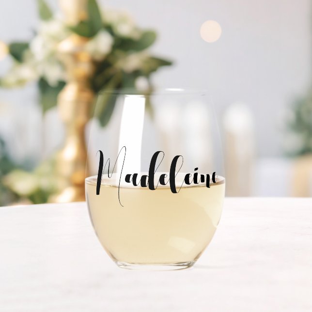 Custom Bridesmaid Name Whimsical Script Stemless Wine Glass (Insitu (Wedding))