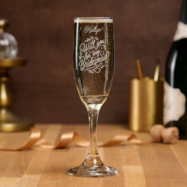 Custom Bridesmaid Proposal Champagne Glass Etched (Party)