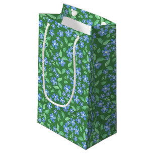 Custom Bright Blue Periwinkles on Green Floral Small Gift Bag