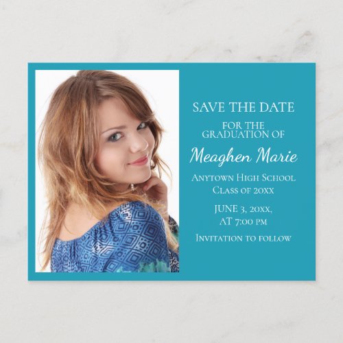 Custom Bright Blue Photo Graduation Save Date Announcement Postcard