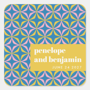 Custom Bright Blue Retro Typography Wedding Square Sticker