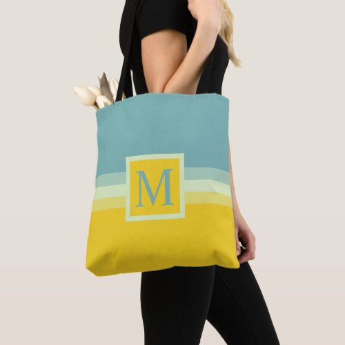 Custom Bright Blue White Yellow Color Block Tote Bag