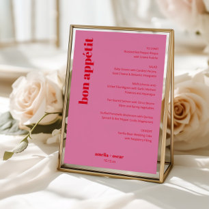 Custom Bright Bold Pink and Red Modern Wedding Menu